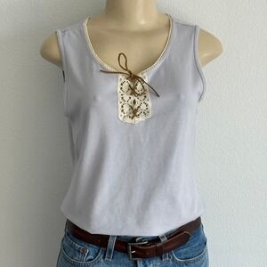 Vintage Xhilaration Lavender Boho Lace-Up Crochet Knit Tank Top L